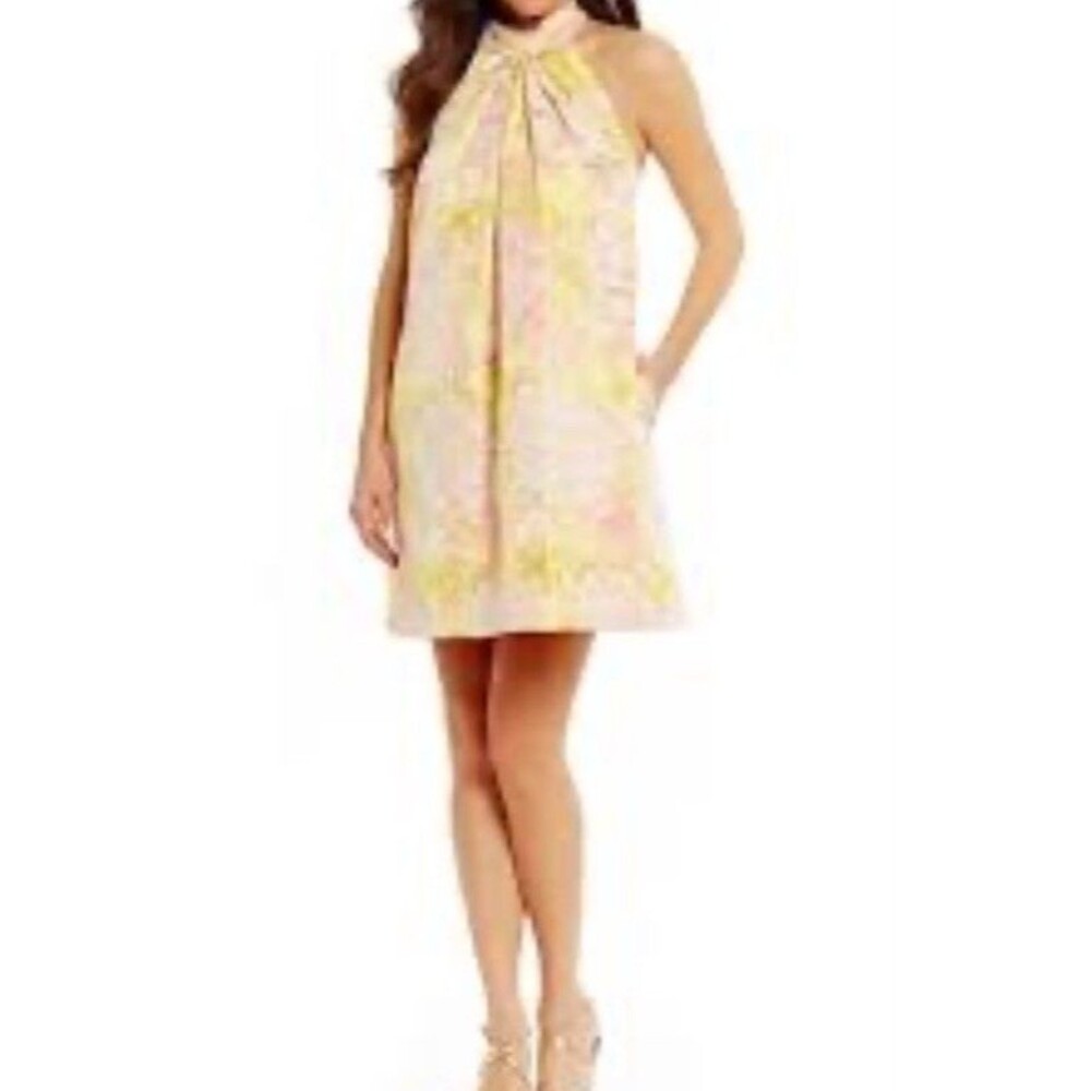 BELLE BADGLEY mischka dress Floral Summer Halter Open Back Woman’s SZ 6